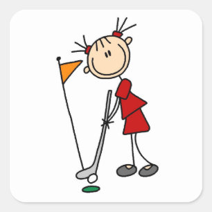 Pegatina Cuadrada Golfista femenina de palitos