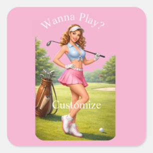 Pegatina Cuadrada Golfista femenina en forma Thunder_Cove