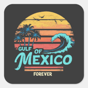 Pegatina Cuadrada Golfo de México Forever Vintage Beach Mexicano
