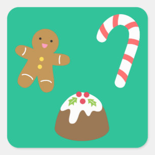 Pegatina Cuadrada Golosinas de Navidad - Hombre de Jengibre, Caramel