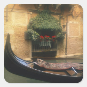 Pegatina Cuadrada Góndola y restaurante, Venecia, Véneto, Italia