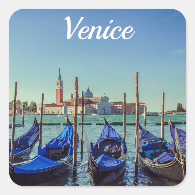 Pegatina Cuadrada Góndolas en Venecia, Italia (Anverso)