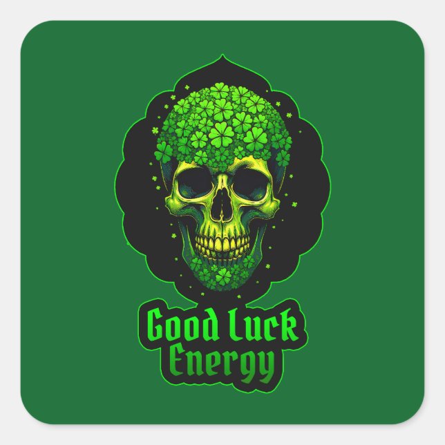 Pegatina Cuadrada Good Luck Energy Skull St Patrick’s - Autocolante (Anverso)
