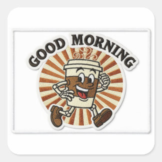 Pegatina Cuadrada "Good Morning" Coffee Cup Mascot Embroidered Patch