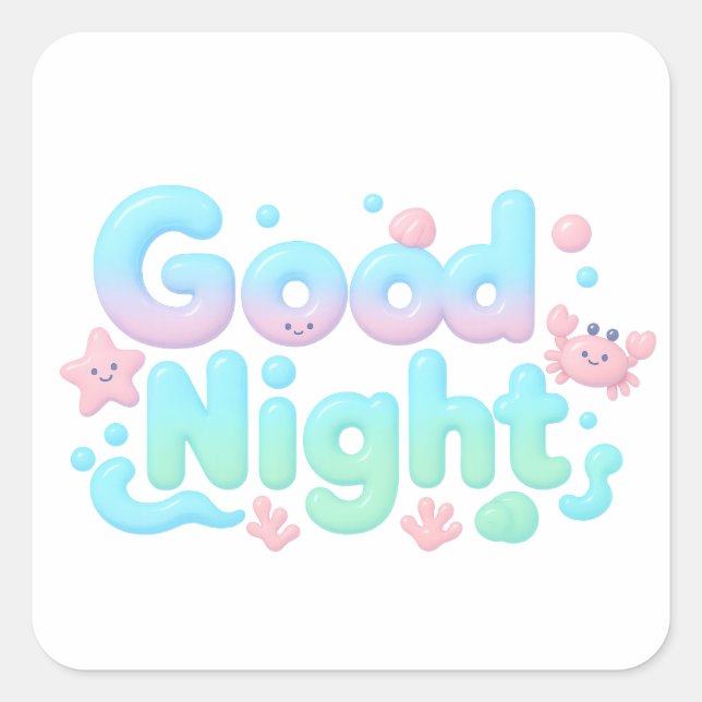 Pegatina Cuadrada Good Night Glossy Ocean Pastel Text (Anverso)