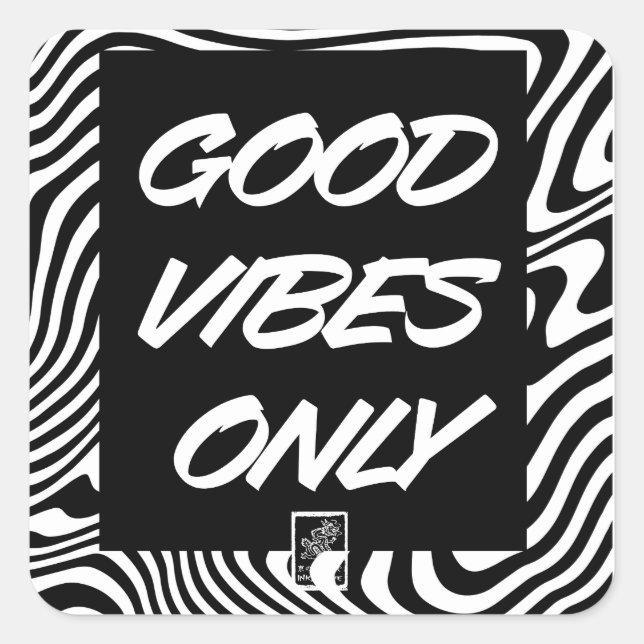 Pegatina Cuadrada Good Vibes Only. Sticker. (Anverso)