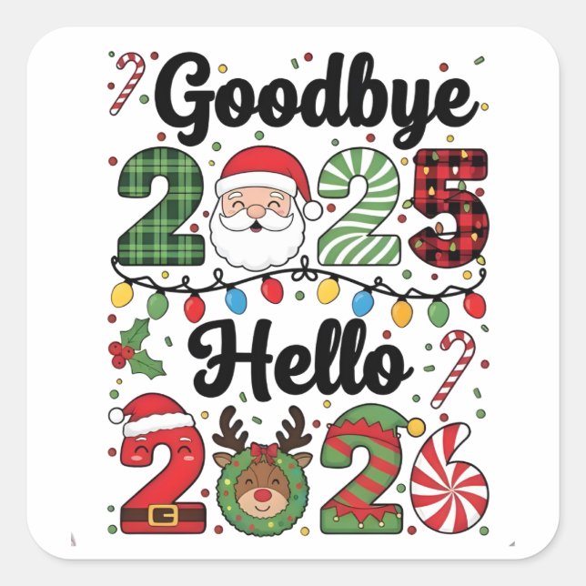 Pegatina Cuadrada Goodbye 2025 Hello 2026 New Year Resolution   (Anverso)