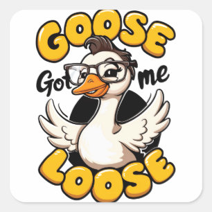 Pegatina Cuadrada Goose Me Loose" - Gracioso ganso con gafas