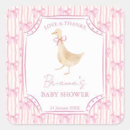 Pegatina Cuadrada Goose nursery rhymes baby shower pink personalized