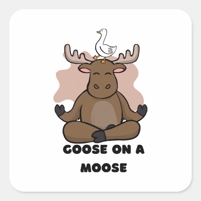 Pegatina Cuadrada Goose on the Moose Animal Funny (Anverso)