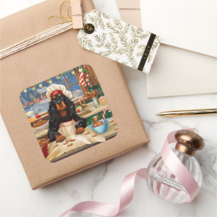 Pegatina Cuadrada Gordon Setter Holiday Baking: Navidades festivos