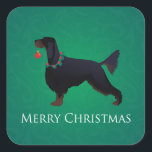 Pegatina Cuadrada Gordon Setter Merry Christmas Design<br><div class="desc">Diseño de Navidades Gordon Setter. Esta silueta también puede representar: Inglés Setter,  Irlandés Setter,  Setter,  Blue,  Bleu,  Picardy Spaniel,  Francés Español,  Francés Setter,  Canadiense,  Gordon Castle Setters,  Negro y Tan Setter,  Escotish Setter,  Español Alemán,  Corral Alemán,  Deutscher Wachtel,  Red Setter,  Red Setter Irlandés</div>