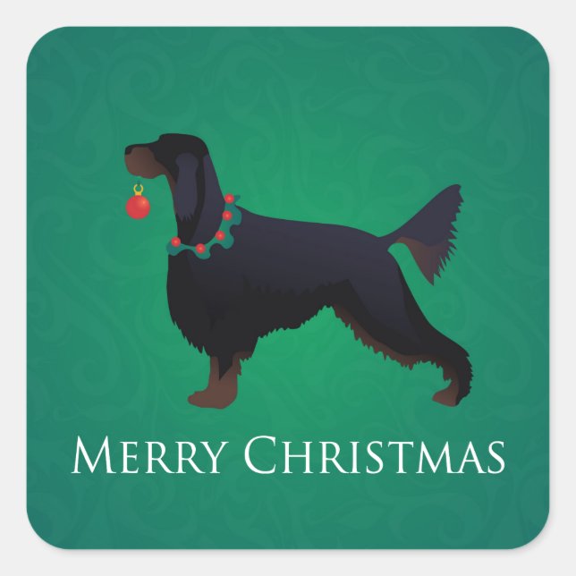 Pegatina Cuadrada Gordon Setter Merry Christmas Design (Anverso)