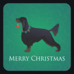 Pegatina Cuadrada Gordon Setter Merry Christmas Design<br><div class="desc">Diseño de Navidades Gordon Setter. Esta silueta también puede representar: Inglés Setter,  Irlandés Setter,  Setter,  Blue,  Bleu,  Picardy Spaniel,  Francés Español,  Francés Setter,  Canadiense,  Gordon Castle Setters,  Negro y Tan Setter,  Escotish Setter,  Español Alemán,  Corral Alemán,  Deutscher Wachtel,  Red Setter,  Red Setter Irlandés</div>