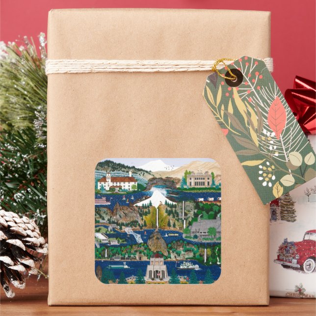 Pegatina Cuadrada Gorge del río Columbia (Vacaciones)