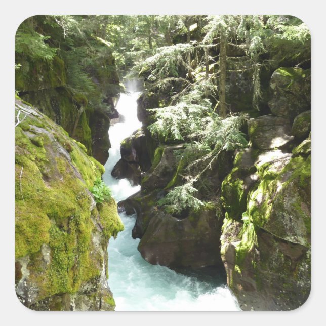 Pegatina Cuadrada Gorge II de Avalanche en el Parque Nacional Glacia (Anverso)