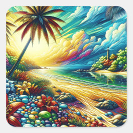 Pegatina Cuadrada Gorgeous Ai Art | Belleza costera