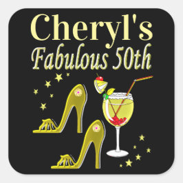 PEGATINA CUADRADA GORGEOUS GOLD 50TH BIRTHDAY DISEÑN