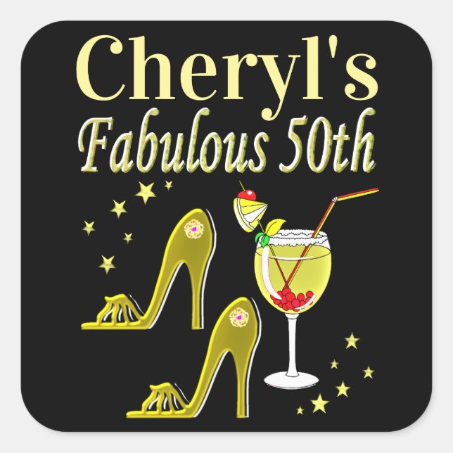 PEGATINA CUADRADA GORGEOUS GOLD 50TH BIRTHDAY DISEÑN (Anverso)