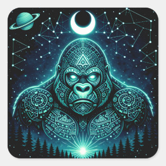 Pegatina Cuadrada Gorila Celestial – Galaxia de Fauna Primate Cósmic
