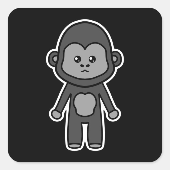 Pegatina Cuadrada Gorila lindo y kawaii (Anverso)