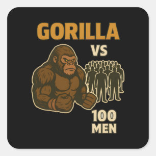 Pegatina Cuadrada Gorila vs 100 hombres batalla épica