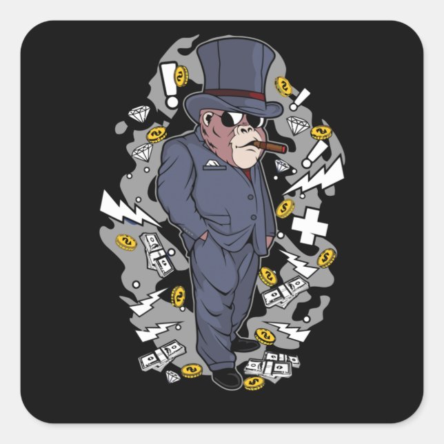 Pegatina Cuadrada Gorilla Boss (Anverso)