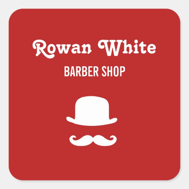 Pegatina Cuadrada Gorra blanco y rojo de la silueta de bigote (Anverso)