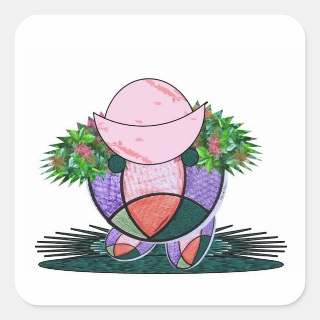 Pegatina Cuadrada Gorra con pelo de flor silvestre. (Anverso)