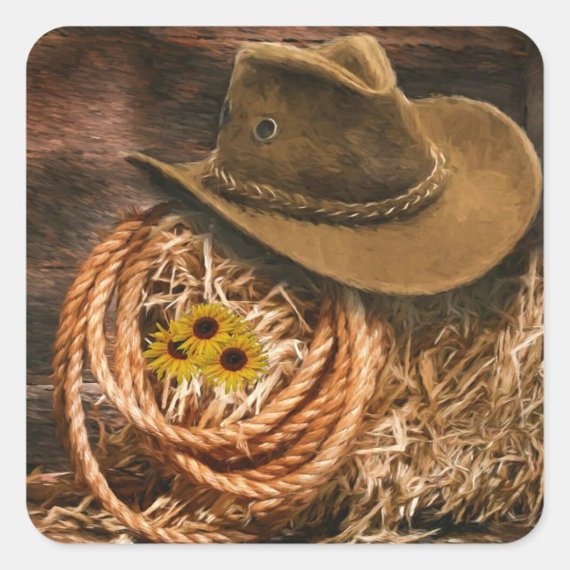 Pegatina Cuadrada Gorra Cowboy (Anverso)