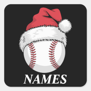 Pegatina Cuadrada Gorra de béisbol de Navidad con nombre personaliza
