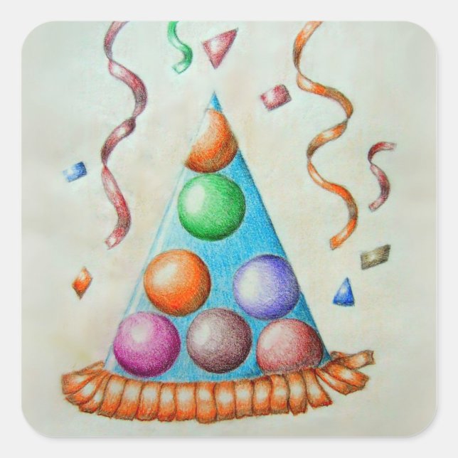 Pegatina Cuadrada Gorra de cumpleaños (Anverso)