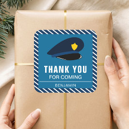 Pegatina Cuadrada Gorra de policía Partido de Cumpleaños a Favor del