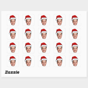 Pegatina Cuadrada Gorra de Santa de Foto de Cara Personalizada Hoja 