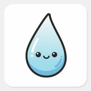 Pegatina Cuadrada Gota de Lluvia Sonriente – Ilustración Kawaii Ador