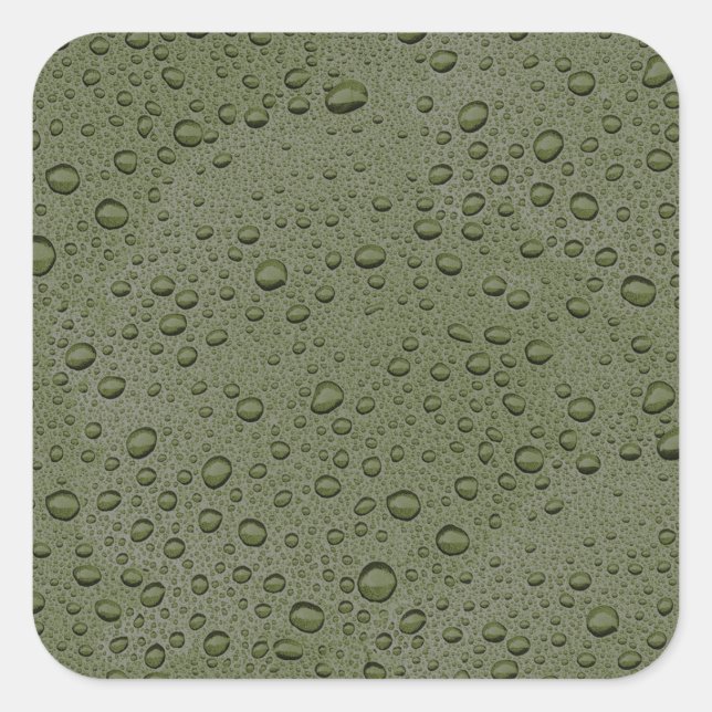 Pegatina Cuadrada Gotas de agua verde oliva (Anverso)