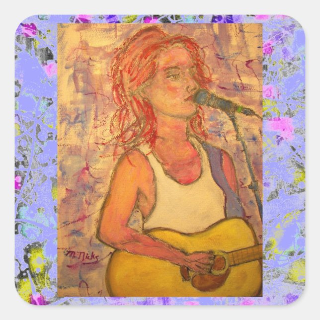 Pegatina Cuadrada goteo de cantante de micrófono azul (Anverso)