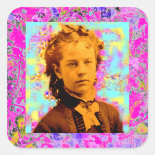 Pegatina Cuadrada goteo de chica de tipo tintype