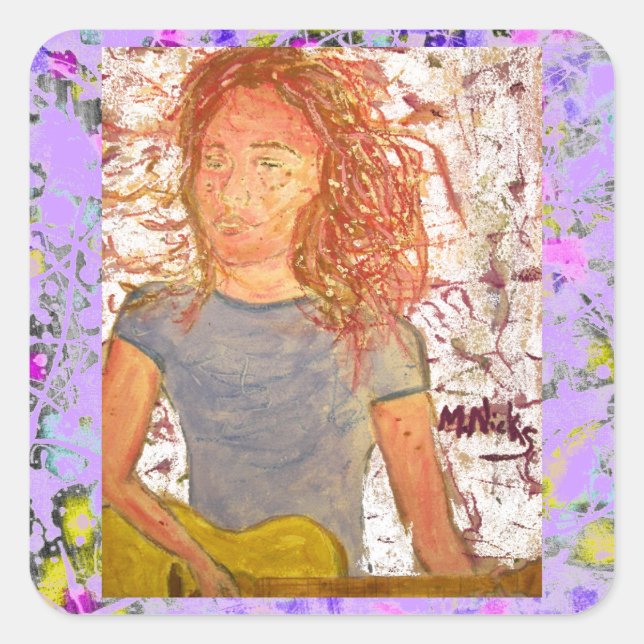 Pegatina Cuadrada goteo de sketch de guitarra acústica (Anverso)