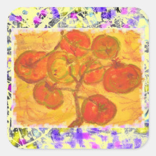 Pegatina Cuadrada goteo del watercolour del racimo del tomate