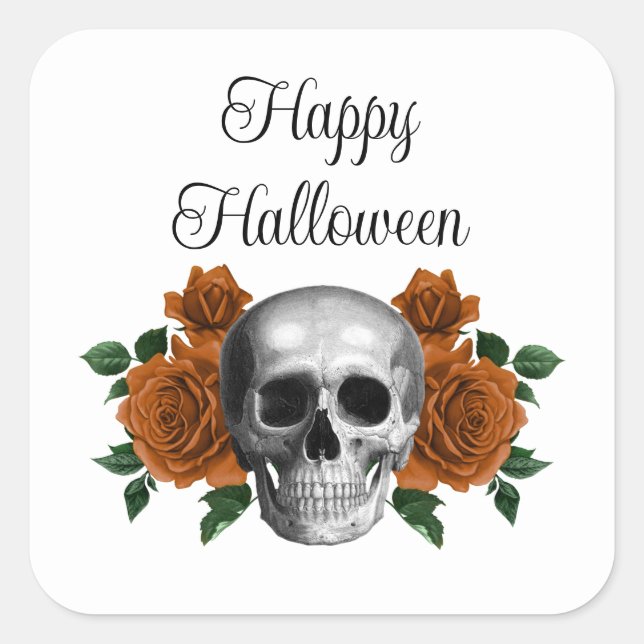 Pegatina Cuadrada Gothic Floral Skull Halloween (Anverso)