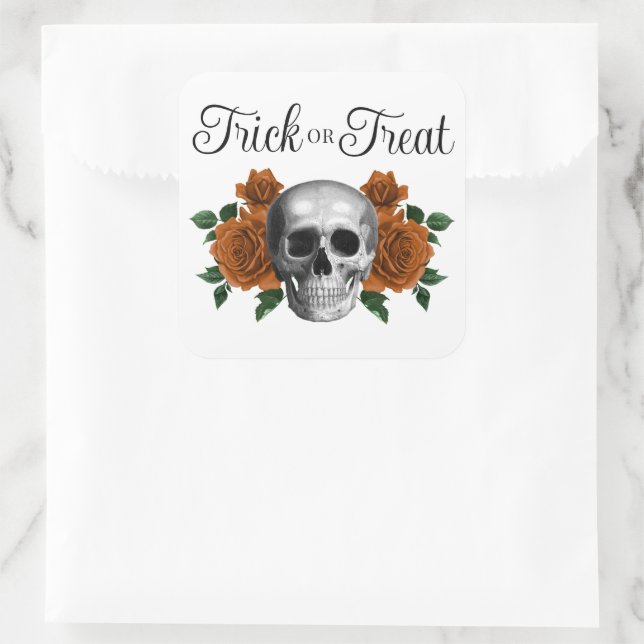 Pegatina Cuadrada Gothic Floral Skull Trick Or Treat Halloween (Bolso)