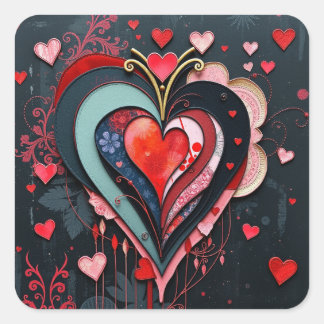 Pegatina Cuadrada Gothic Heart Valentines 
