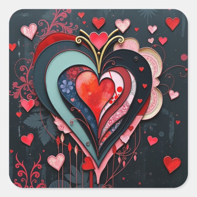 Pegatina Cuadrada Gothic Heart Valentines  (Anverso)