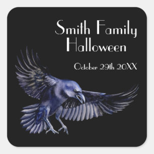 Pegatina Cuadrada Gothic Raven Algo Malvado Fiesta Halloween