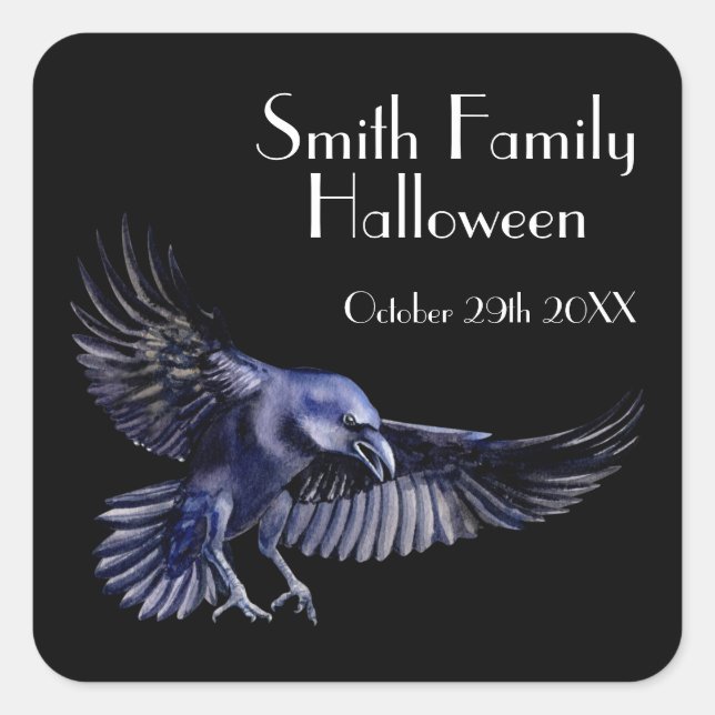 Pegatina Cuadrada Gothic Raven Algo Malvado Fiesta Halloween (Anverso)