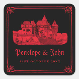 Pegatina Cuadrada Gothic Vampire Castle Black Red Wedding