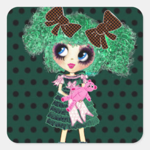 Pegatina Cuadrada Gótica Lolita chica esmeralda regalos de niñas