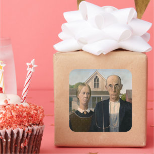 Pegatina Cuadrada Gótico Americano: Pobre agricultor rural