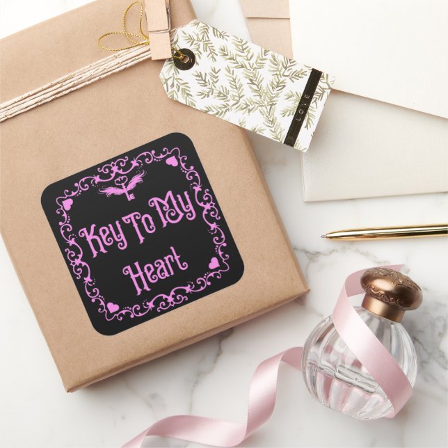 Pegatina Cuadrada Gótico Clave De San Valentín Para Mi Corazón Rosa (Regalar)